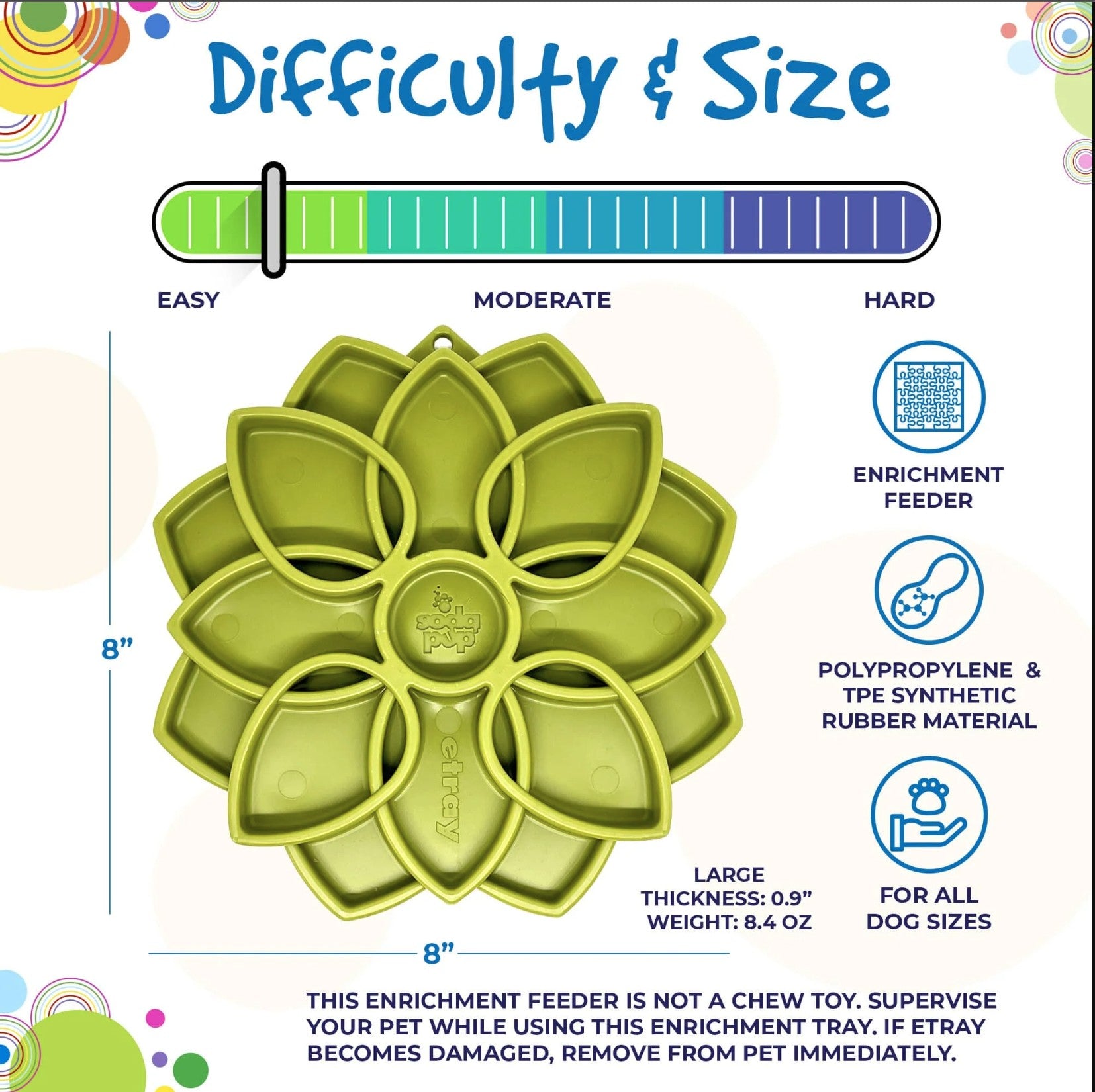 Mandala Design eTray Enrichment Shallow Slow Feeder Dog Bowl