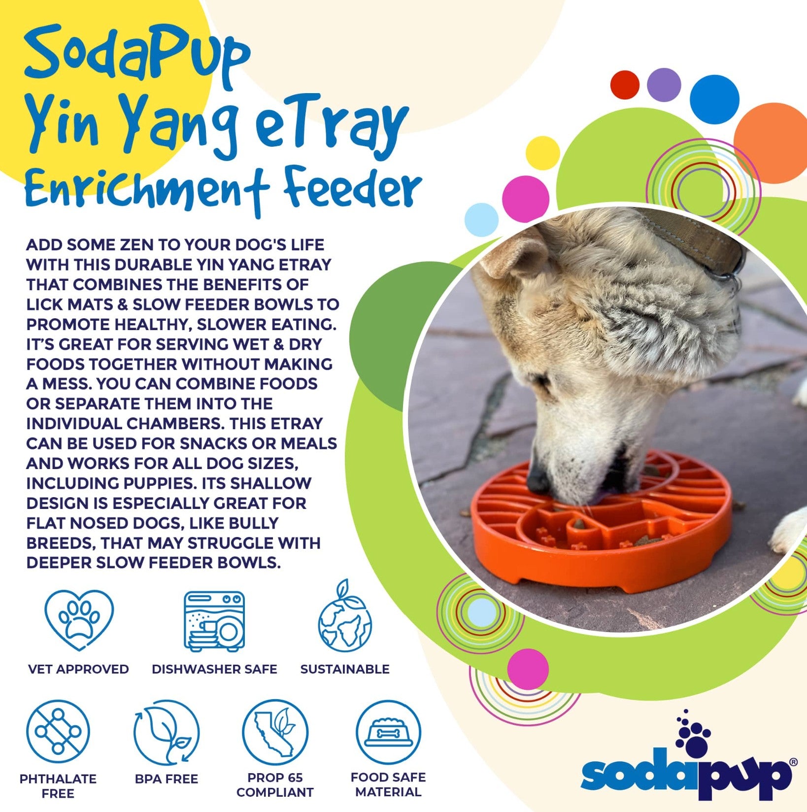 Sun and Moon Design eTray Enrichment Shallow Slow Feeder Dog Bowl