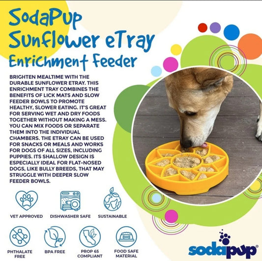 Sunflower Design eTray Enrichment Shallow Slow Feeder Dog Bowl