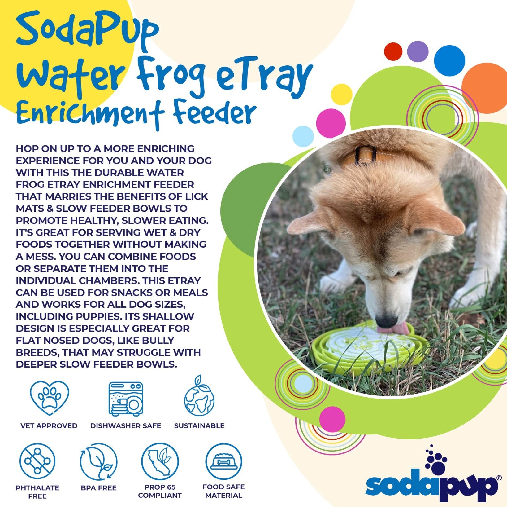 Water Frog Design eTray Enrichment Shallow Slow Feeder Dog Bowl
